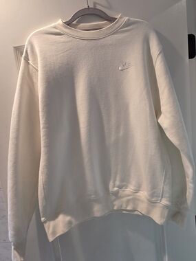 Nike Cream White Embroidered Swoosh Crewneck Sweatshirt